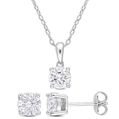 Mimi & Max 2-piece Solitaire Pendant With Chain And Stud Earrings Set In Sterling Silver In Silver