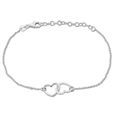 Mimi & Max Double Heart Charm Bracelet W/ Lobster Clasp - 7+1 In. In Silver