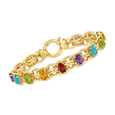 Shop Ross-simons Multi-gemstone Oval-link Bracelet In 18kt Gold Over Sterling
