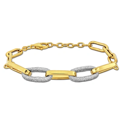 Mimi & Max Oval Link Bracelet W/ White Sparkle Enamel In Yellow Silver 8+1 In. In Gold
