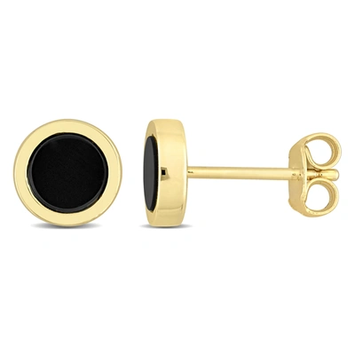 Mimi & Max 5/8ct Tgw Black Onyx Stud Earrings In Yellow Plated Sterling Silver In Black