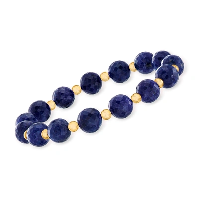 Shop Ross-simons Sapphire Bead Stretch Bracelet With 14kt Yellow Gold In Blue