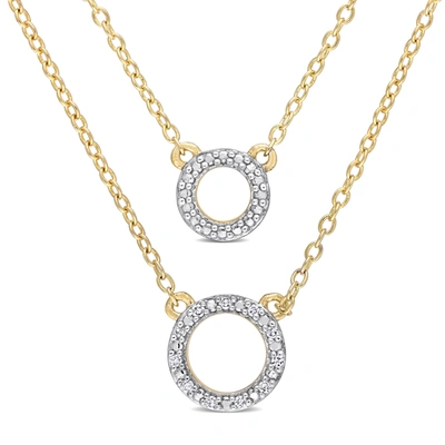 Mimi & Max Two-strand Diamond Accent Circle Necklace With Chain In Yellow Plated Sterling Silver In Silver