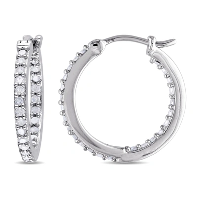 Mimi & Max 1/2ct Tdw Diamond Inside Outside Hoop Earrings In Sterling Silver In Silver