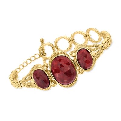 Shop Ross-simons Ruby Toggle Bracelet In 18kt Gold Over Sterling In Red