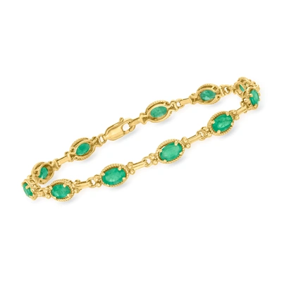 Shop Ross-simons Emerald Roped-edge Bracelet In 14kt Yellow Gold In Blue