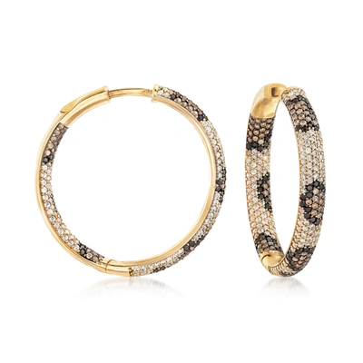 Ross-simons Multicolored Cz Leopard Inside-outside Hoop Earrings In 18kt Gold Over Sterling In White