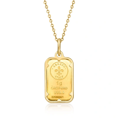 Ross-simons Italian 24kt Yellow Gold 1-gram Ingot Pendant Necklace With 14kt Yellow Gold Frame In Gold