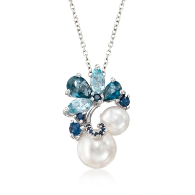 Shop Ross-simons 7-9.5mm Cultured Pearl And Multi-gemstone Pendant Necklace In Sterling Silver