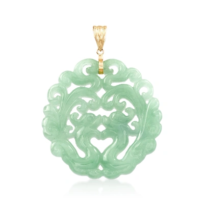 Ross-simons Carved Jade Phoenix Pendant With 14kt Yellow Gold In Green