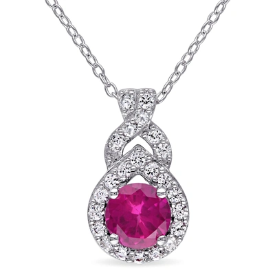 Mimi & Max 1 4/5ct Tgw Created White Sapphire And Created Ruby Teardrop Halo Pendant With Chain In Sterling Sil In Purple