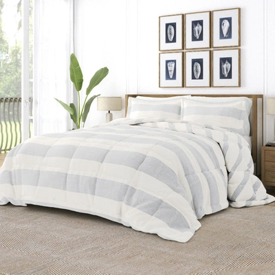 Shop Ienjoy Home Distressed Stripe Light Blue Reversible Pattern Comforter Set Down-alternative Ultra Soft Microfiber