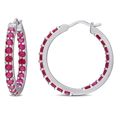 Mimi & Max 3ct Tgw Created Ruby Inside Outside Hoop Earrings In Sterling Silver In Red