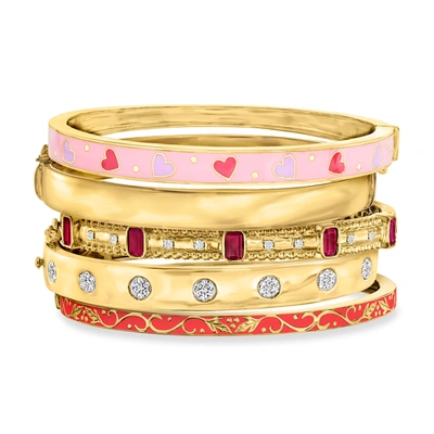 Shop Ross-simons "champs-elysees Stack" Of 5 Bangle Bracelets In 18kt Gold Over Sterling In Pink