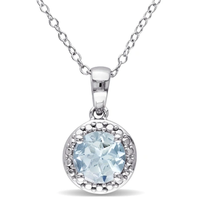Mimi & Max 1 1/7ct Tgw Aquamarine Halo Pendant With Chain In Sterling Silver In Blue