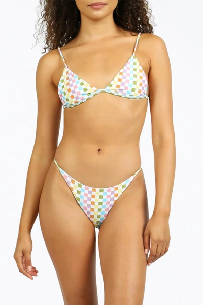 Shop Nirvanic Jamaica Triangle Bikini Top In Eco Rainbow Check In Multi