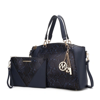 Mkf Collection By Mia K Addison Snake Embossed Vegan Leather Women's Tote Bag With Matching Wristlet- 2 Pieces In Blue