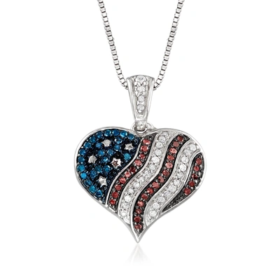 Shop Ross-simons Multicolored Diamond American Flag Heart Pendant Necklace In Sterling Silver