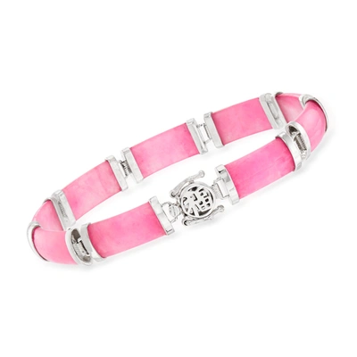 Shop Ross-simons Jade "good Fortune" Bracelet In Sterling Silver In Pink