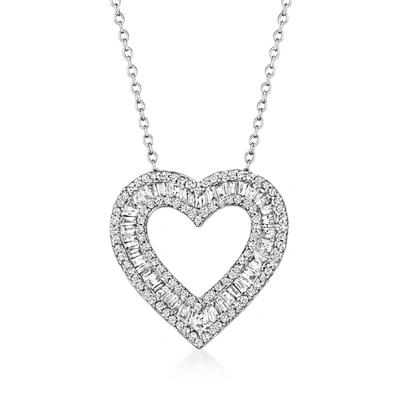 Ross-simons Baguette And Round Diamond Open-space Heart Pendant Necklace In Sterling Silver In Silver