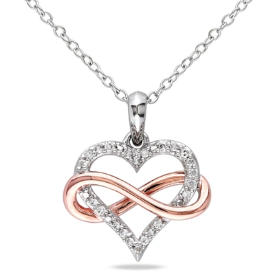 Mimi & Max 1/10ct Tdw Diamond Infinity Heart Pendant With Chain In 2-tone Pink And White Sterling Silver In Silver