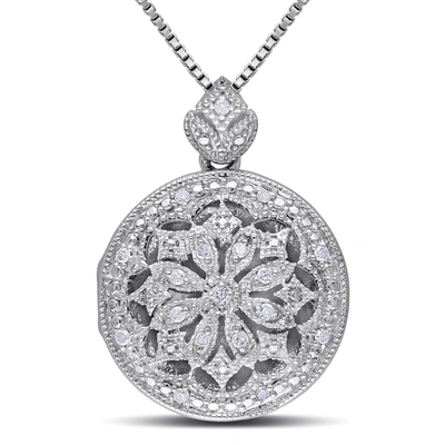 Mimi & Max 1/10ct Tdw Diamond Floral Vintage Locket Pendant With Chain In Sterling Silver In Silver