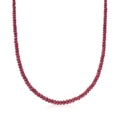 Ross-simons Ruby Bead Necklace With Sterling Silver In Grey