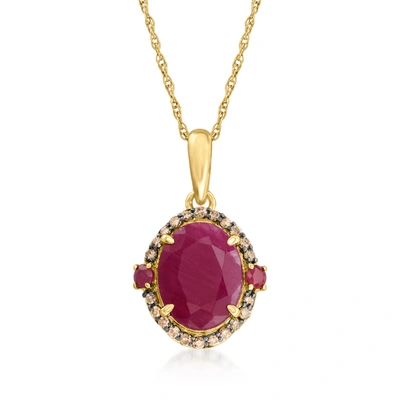 Shop Ross-simons Ruby And . Brown Diamond Pendant Necklace In 14kt Yellow Gold In Red