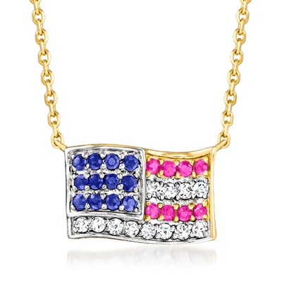 Shop Ross-simons Multi-gemstone And . Diamond American Flag Necklace In 14kt Yellow Gold In Purple