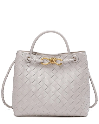 Shop Tiffany & Fred Woven Leather Top Handle Messenger Bag In White