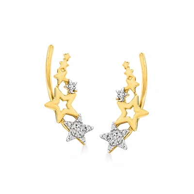Shop Rs Pure Ross-simons 14kt Yellow Gold Multi-star Ear Climbers With Diamond Accents