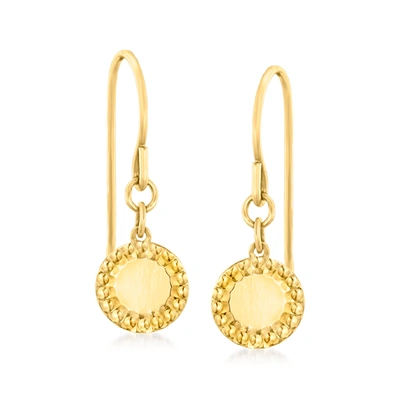 Ross-simons Italian 14kt Yellow Gold Textured And Polished Disc Drop Earrings In Gold