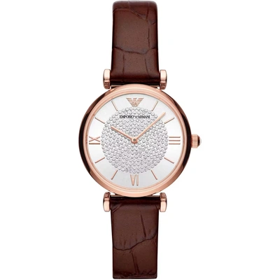 Shop Emporio Armani Steel And Leather Quartz Women's Watch In Gold