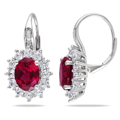 Mimi & Max 8ct Tgw Created Ruby And White Sapphire Leverback Earrings In Sterling Silver In Red
