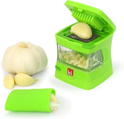 Kitchen Innovations Garlic-a-peel Garlic Press, Crusher, Cutter, Mincer, And Storage Container, Green In Green