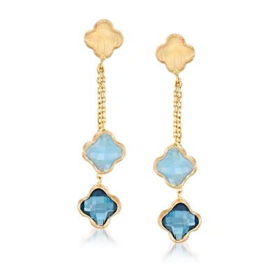 Ross-simons Italian London Blue Topaz And Aquamarine Flower Drop Earrings In 14kt Yellow Gold In Blue