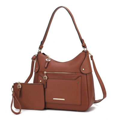 Mkf Collection By Mia K Maeve Vegan Leather Women's Shoulder Bag With Wristlet Pouch- 2 Pieces In Brown