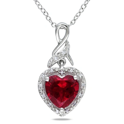 Mimi & Max 2 4/5ct Tgw Created Ruby Heart And Diamond Twist Pendant With Chain In Sterling Silver In Red