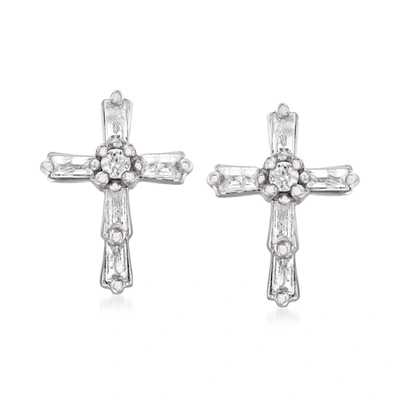 Ross-simons Baguette And Round Diamond Cross Earrings In Sterling Silver In Silver