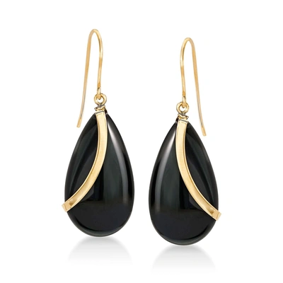 Ross-simons Pear-shaped Black Onyx Drop Earrings In 14kt Yellow Gold In Black
