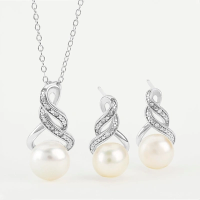 Max + Stone Sterling Silver Cultured Freshwater Pearl And Diamond Accent Pendant Necklace And Drop Earring Jewel In White