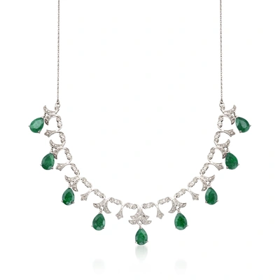 Ross-simons Emerald And . Diamond Necklace In Sterling Silver In Silver