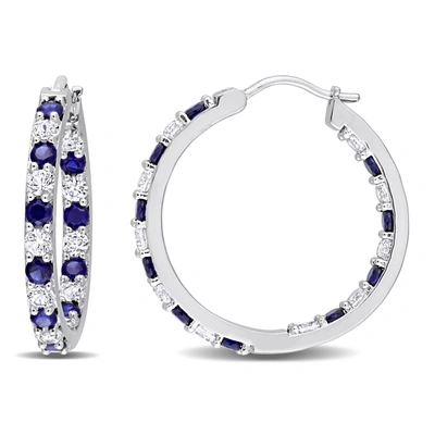 Mimi & Max 3 5/8 Ct Tgw Created Blue And White Sapphire Hoop Earrings In Sterling Silver In White