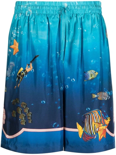 Shop Casablanca Shorts In Silk Twill Fond Marin