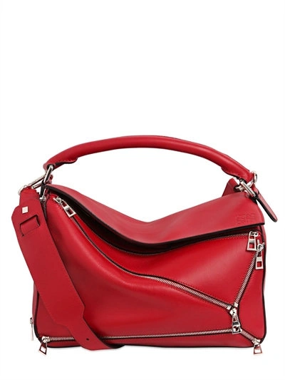 Shop Loewe Medium Puzzle Zip Leather Top Handle Bag, Red