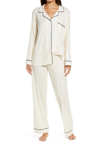 Shop Eberjey Gisele Jersey Knit Pajamas In Ivory/ Navy