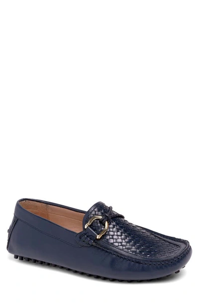 Shop Carlos Santana Malone Woven Leather Driver In Navy Blue