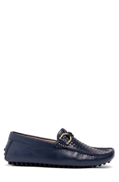 Carlos Santana Malone Woven Leather Driver In Navy Blue