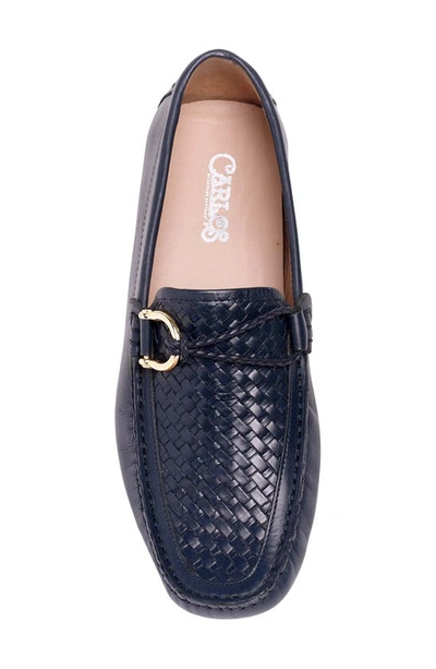 Carlos Santana Malone Woven Leather Driver In Navy Blue