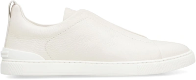 Shop Ermenegildo Zegna Zegna Triple Stitch Leather Sneakers In White